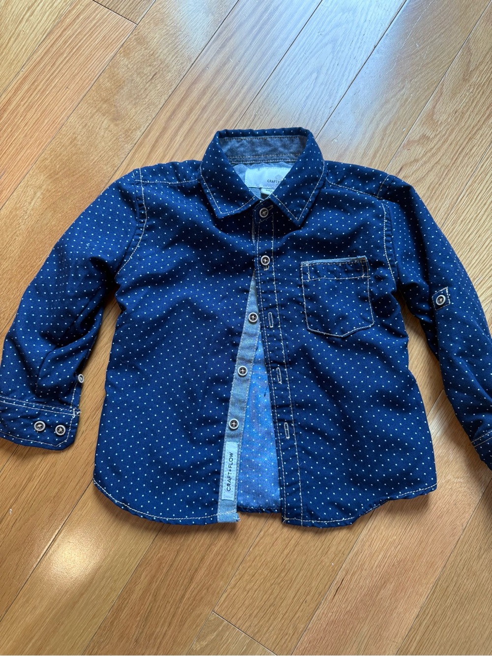 Navy Polka Dot Button-Down Shirt for Kids